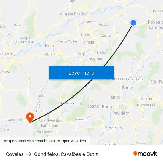 Covelas to Gondifelos, Cavalões e Outiz map