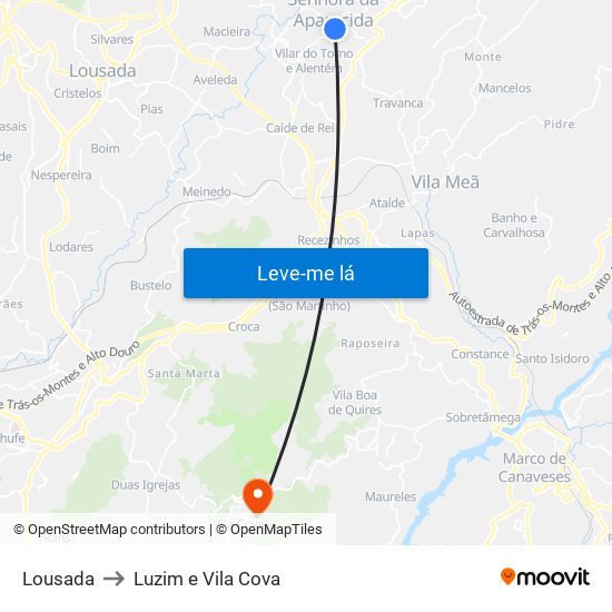 Lousada to Luzim e Vila Cova map