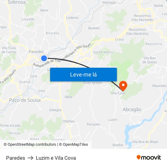 Paredes to Luzim e Vila Cova map