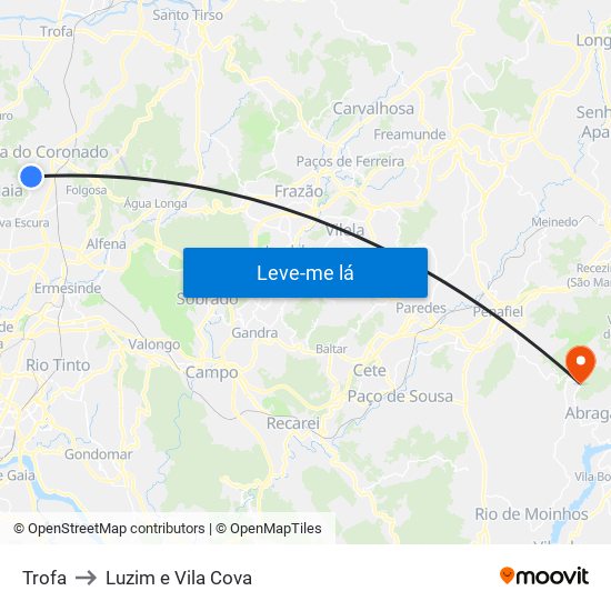 Trofa to Luzim e Vila Cova map