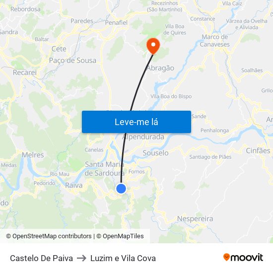 Castelo De Paiva to Luzim e Vila Cova map