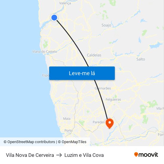 Vila Nova De Cerveira to Luzim e Vila Cova map