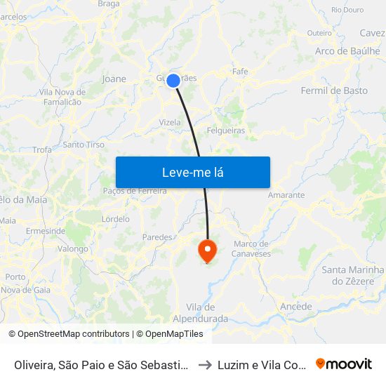 Oliveira, São Paio e São Sebastião to Luzim e Vila Cova map