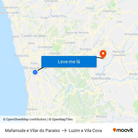 Mafamude e Vilar do Paraíso to Luzim e Vila Cova map