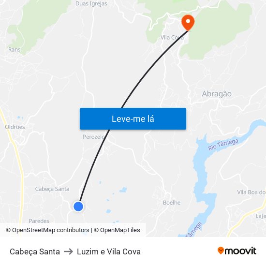 Cabeça Santa to Luzim e Vila Cova map