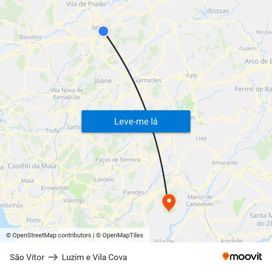 São Vítor to Luzim e Vila Cova map