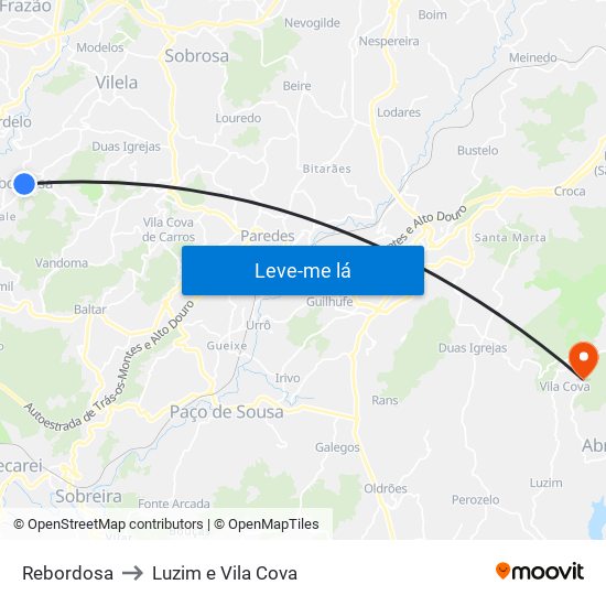 Rebordosa to Luzim e Vila Cova map