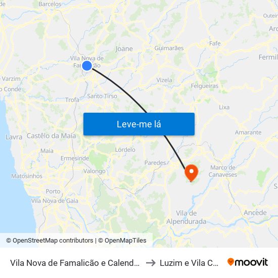 Vila Nova de Famalicão e Calendário to Luzim e Vila Cova map