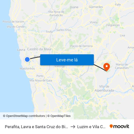 Perafita, Lavra e Santa Cruz do Bispo to Luzim e Vila Cova map