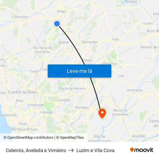 Celeirós, Aveleda e Vimieiro to Luzim e Vila Cova map