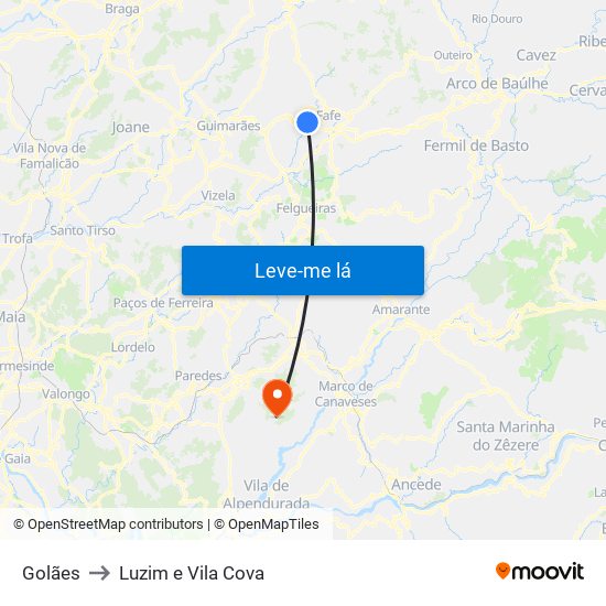 Golães to Luzim e Vila Cova map