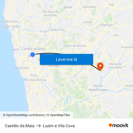 Castêlo da Maia to Luzim e Vila Cova map
