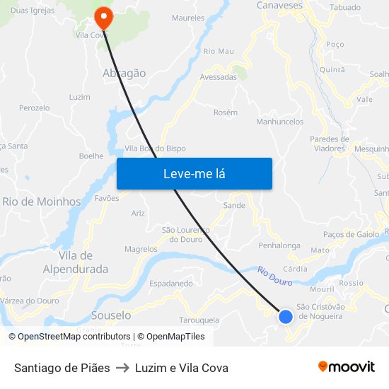 Santiago de Piães to Luzim e Vila Cova map