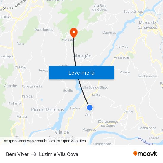 Bem Viver to Luzim e Vila Cova map