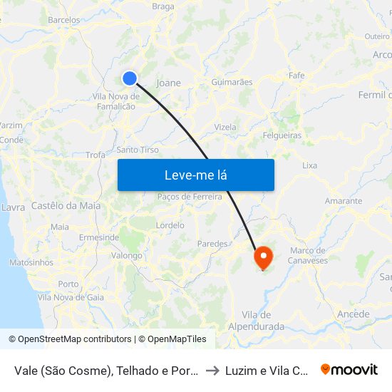 Vale (São Cosme), Telhado e Portela to Luzim e Vila Cova map