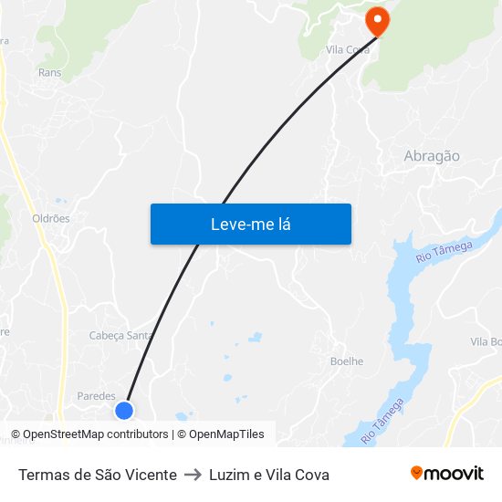 Termas de São Vicente to Luzim e Vila Cova map