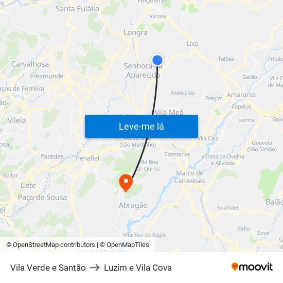 Vila Verde e Santão to Luzim e Vila Cova map