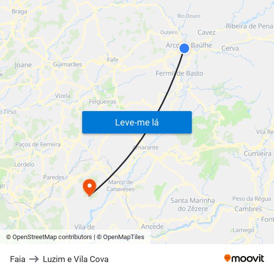 Faia to Luzim e Vila Cova map