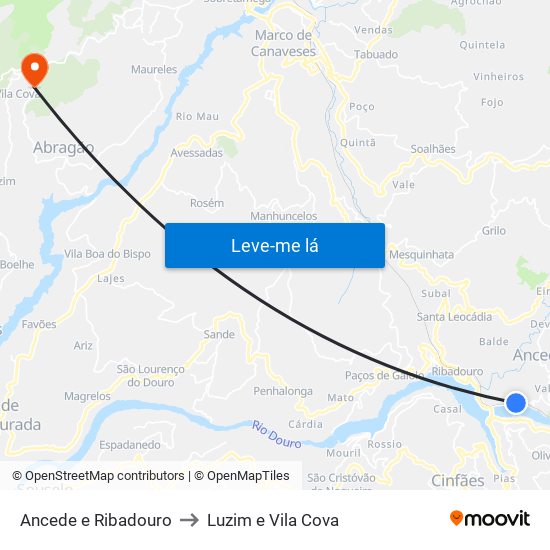 Ancede e Ribadouro to Luzim e Vila Cova map