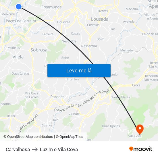 Carvalhosa to Luzim e Vila Cova map