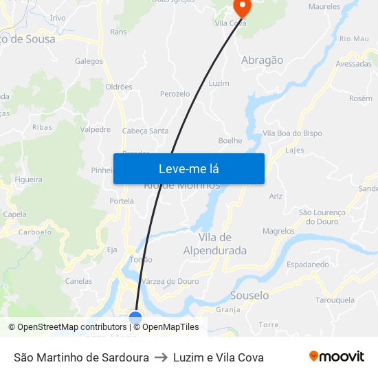 São Martinho de Sardoura to Luzim e Vila Cova map