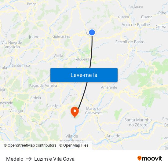 Medelo to Luzim e Vila Cova map