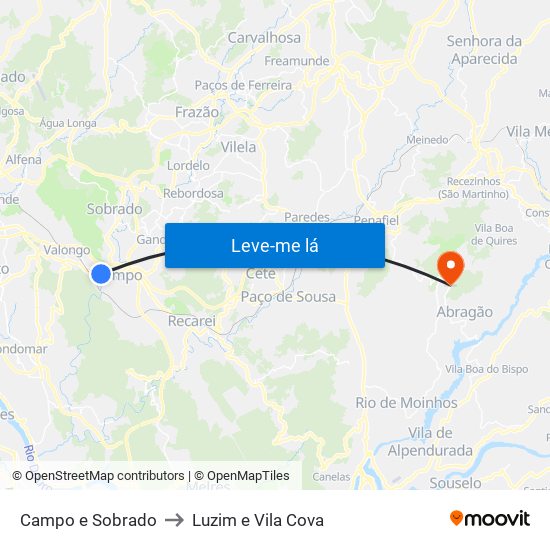 Campo e Sobrado to Luzim e Vila Cova map