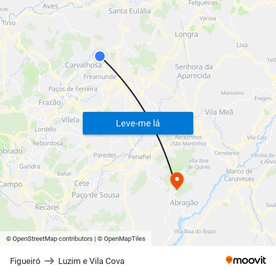 Figueiró to Luzim e Vila Cova map