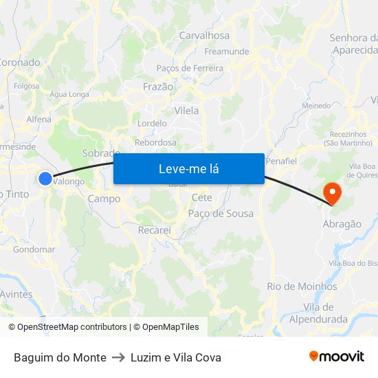 Baguim do Monte to Luzim e Vila Cova map