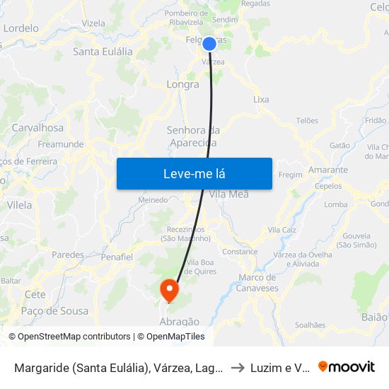 Margaride (Santa Eulália), Várzea, Lagares, Varziela e Moure to Luzim e Vila Cova map