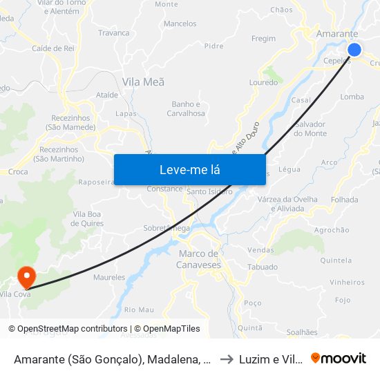 Amarante (São Gonçalo), Madalena, Cepelos e Gatão to Luzim e Vila Cova map