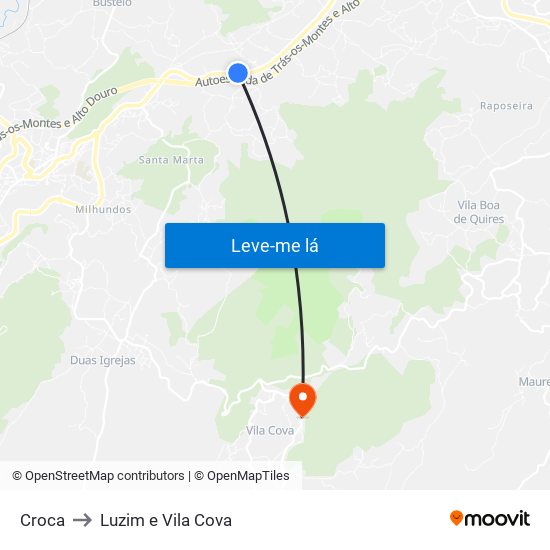 Croca to Luzim e Vila Cova map