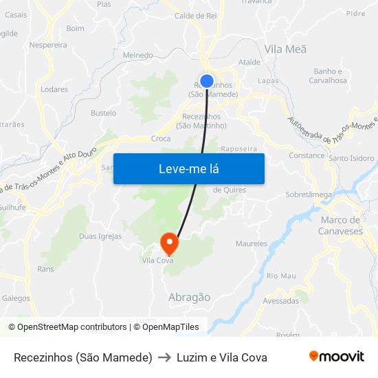 Recezinhos (São Mamede) to Luzim e Vila Cova map