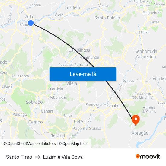 Santo Tirso to Luzim e Vila Cova map