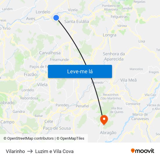 Vilarinho to Luzim e Vila Cova map