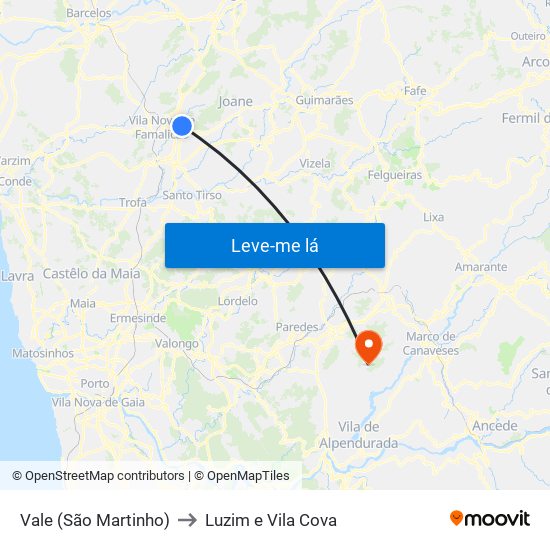 Vale (São Martinho) to Luzim e Vila Cova map