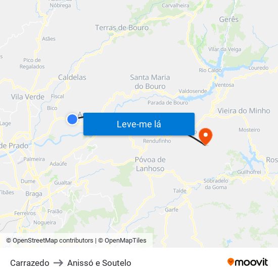 Carrazedo to Anissó e Soutelo map