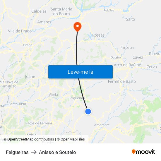 Felgueiras to Anissó e Soutelo map