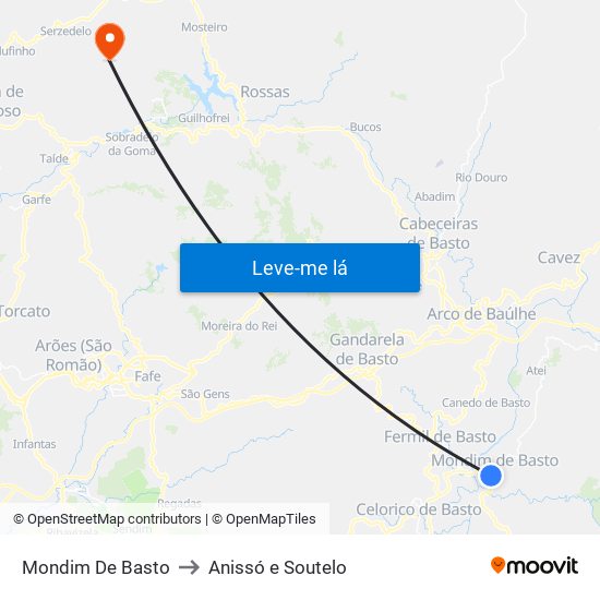 Mondim De Basto to Anissó e Soutelo map