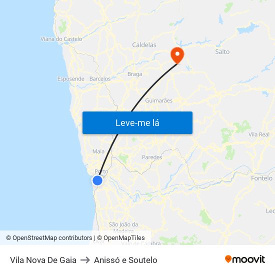 Vila Nova De Gaia to Anissó e Soutelo map