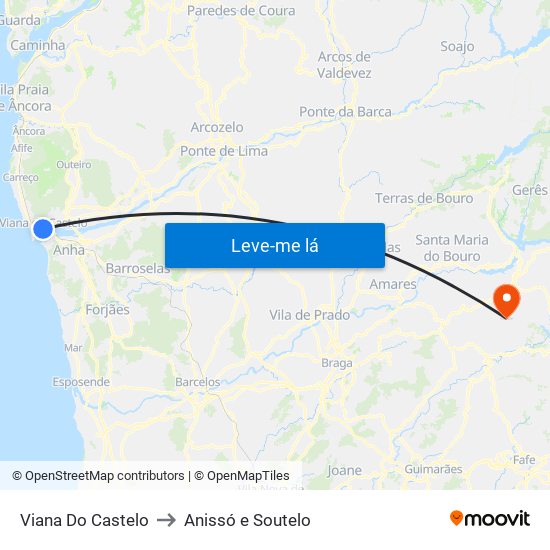 Viana Do Castelo to Anissó e Soutelo map