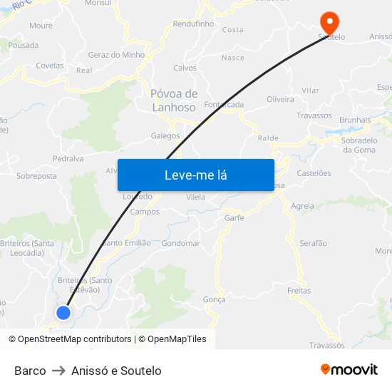 Barco to Anissó e Soutelo map