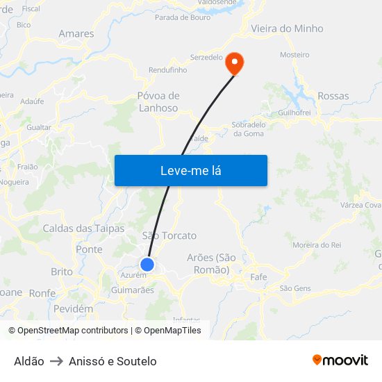 Aldão to Anissó e Soutelo map