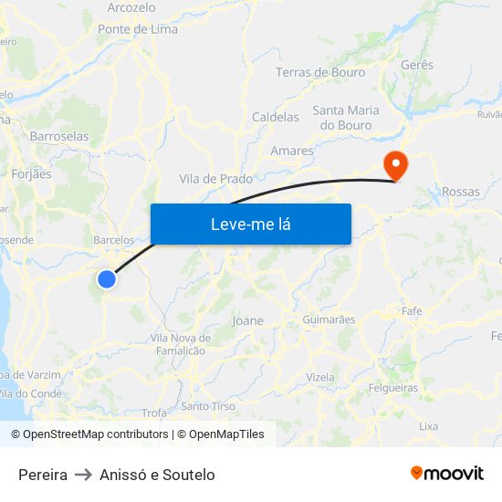 Pereira to Anissó e Soutelo map