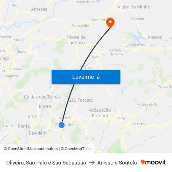 Oliveira, São Paio e São Sebastião to Anissó e Soutelo map