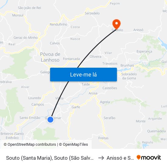 Souto (Santa Maria), Souto (São Salvador) e Gondomar to Anissó e Soutelo map
