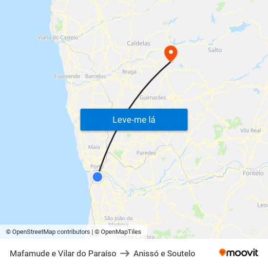Mafamude e Vilar do Paraíso to Anissó e Soutelo map