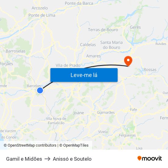 Gamil e Midões to Anissó e Soutelo map