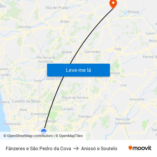 Fânzeres e São Pedro da Cova to Anissó e Soutelo map