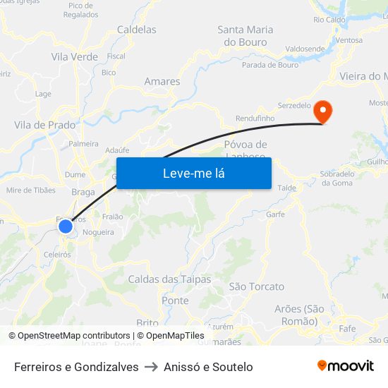 Ferreiros e Gondizalves to Anissó e Soutelo map